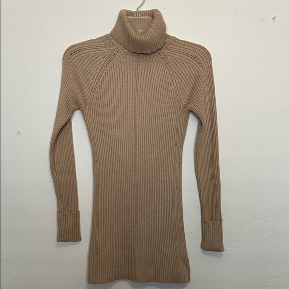 White House Black Market Sweaters - WHBM Camel/Tan Ribbed Pointelle Turtleneck Tunic Sweater